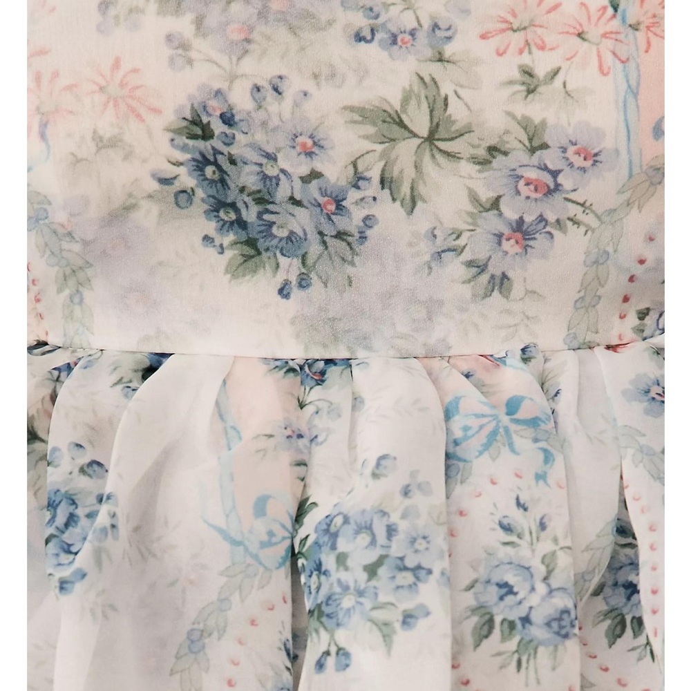 Selkie Light Blue Floral Puff-Sleeve High-Low Dress - Picture 3 of 5